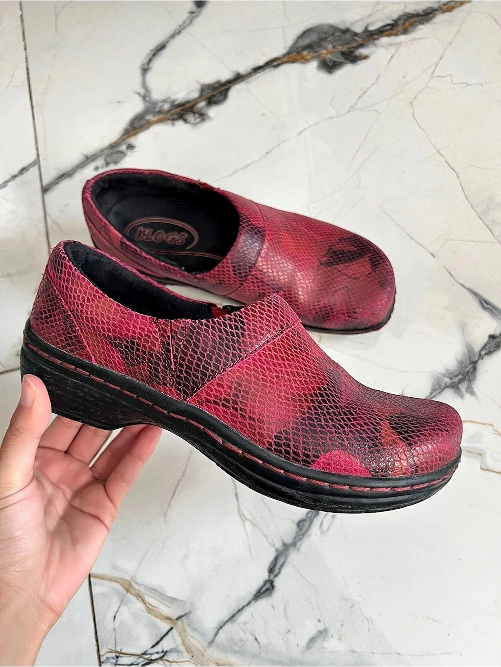 Klogs Naples Clogs Red & Black Animal Print Snakeskin size 7